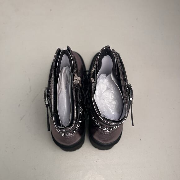 Pop Combat Boots Metallic Purple Lug Sole Heeled Lace Up Chain Punk Size 7 $90 - Picture 9 of 14